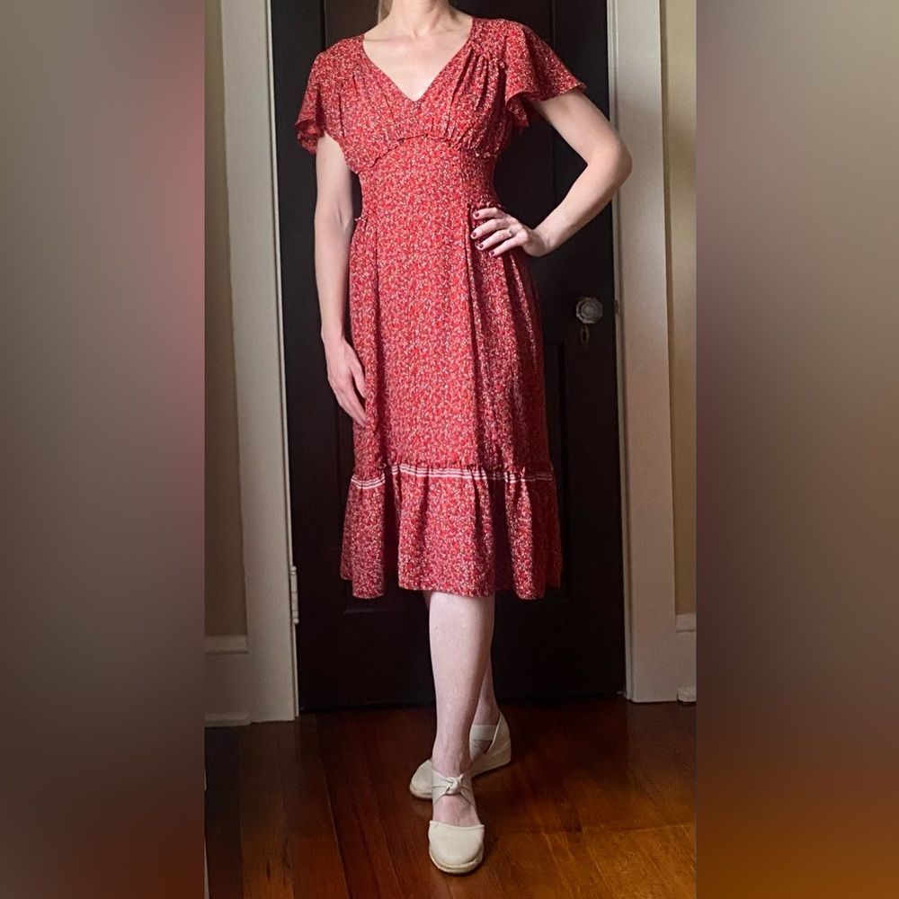 Midi Red White Blue Prairie Sun Dress Max Studio Size Small Patriotic Summer